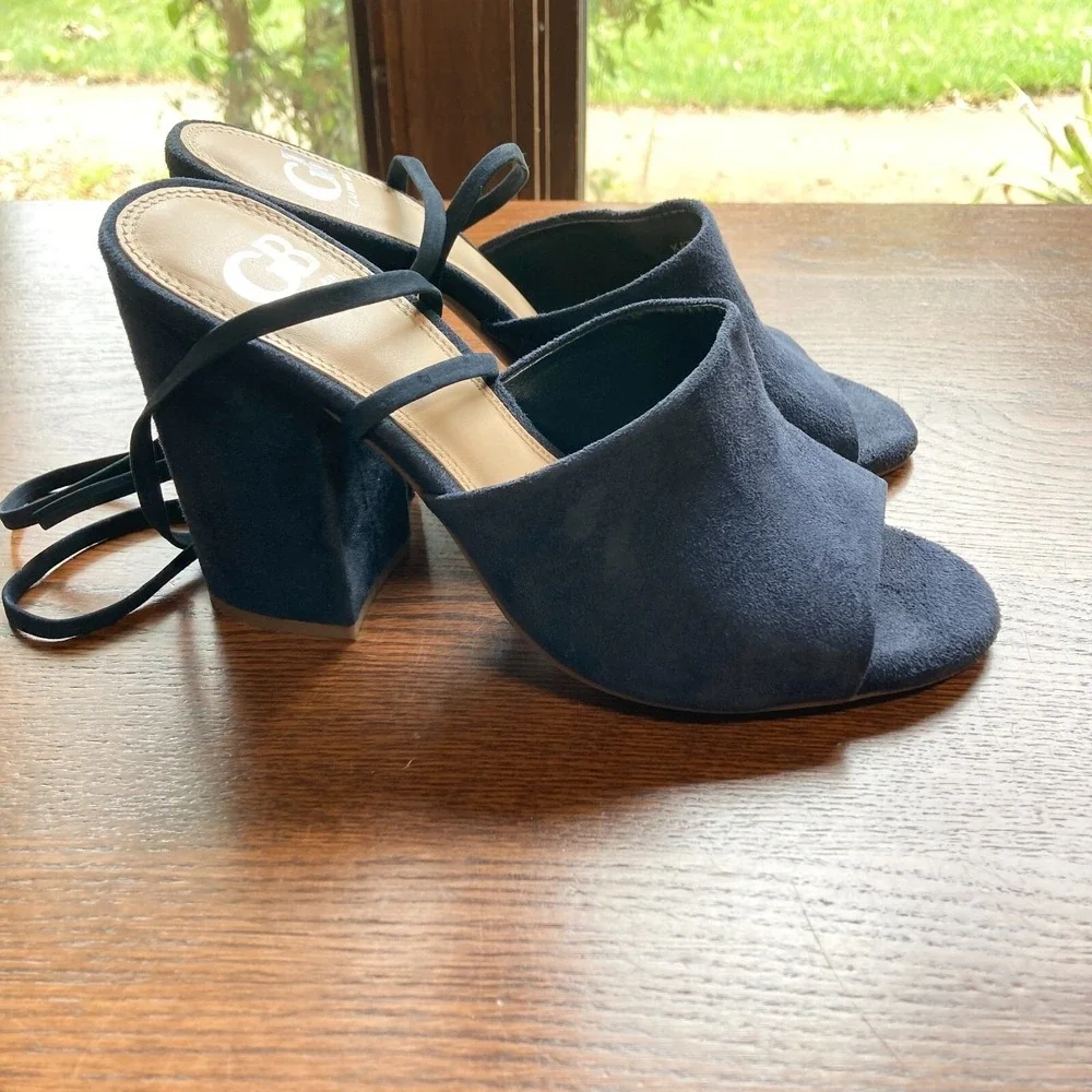 Gianni Bini Kat Kall Gladiator Block Heel Navy Suede Leather Strappy Womens 7